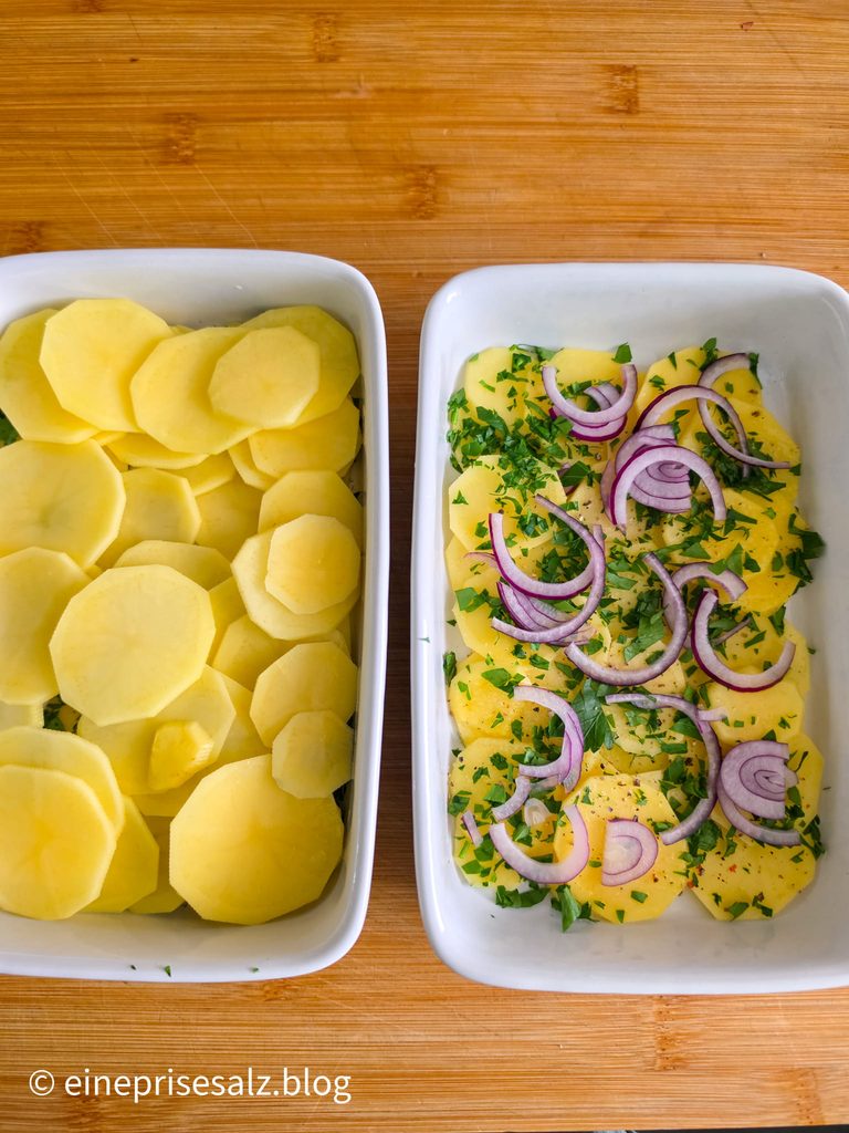 Kartoffelgratin ohne Sahne - einzelne Schichten