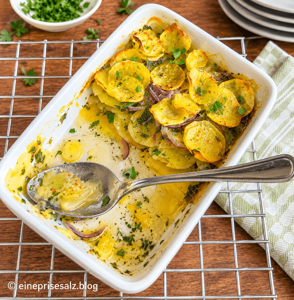Kartoffelgratin ohne Sahne mit Hühnerbrühe